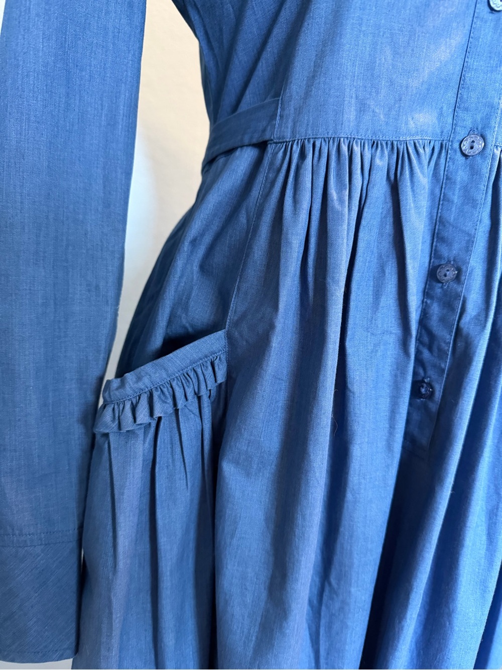 Classic Blue Maxi Ruffle Front Shirt Dress - Picture 4 of 14